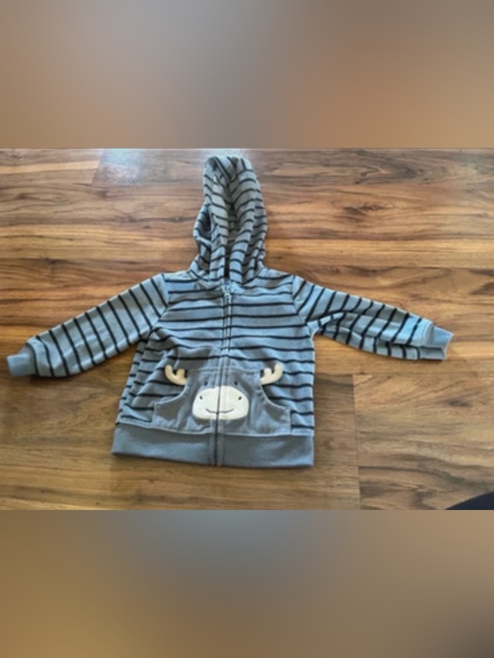 3/$10 Carter's Striped Hooded Zip-Up with Moose Pocket
